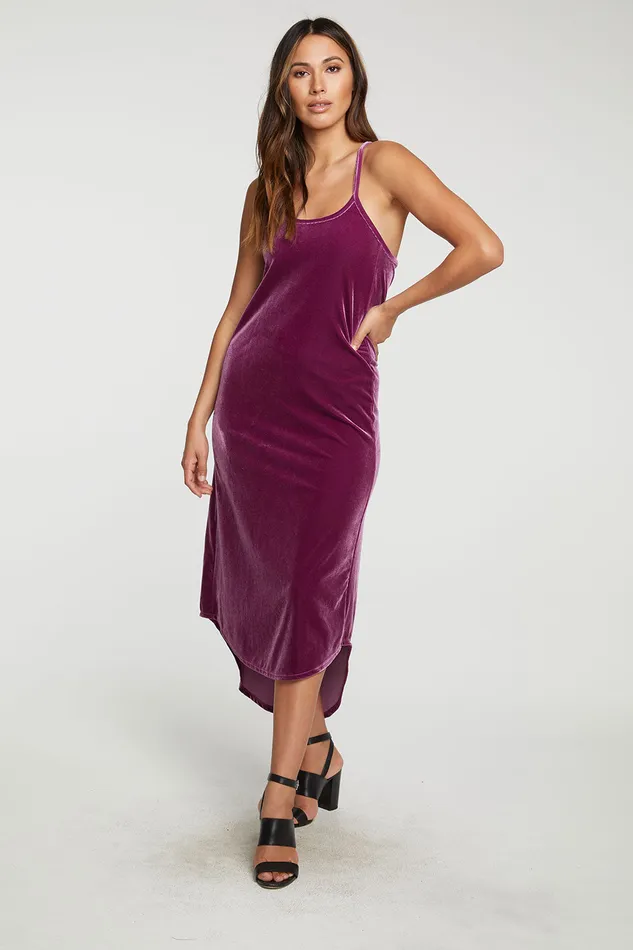 Chaser Brand Dresses Womens Stretch Velvet V Back Hi Lo Midi Dress