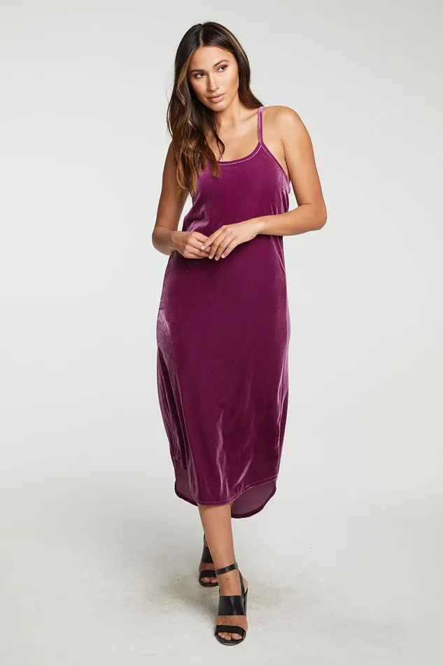 Chaser Brand Dresses Womens Stretch Velvet V Back Hi Lo Midi Dress