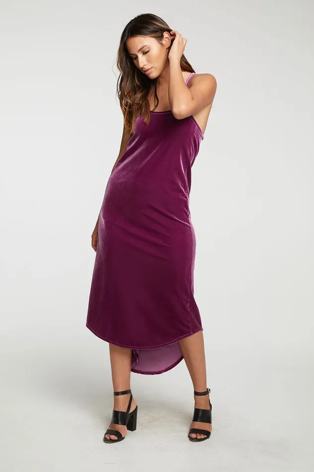 Chaser Brand Dresses Womens Stretch Velvet V Back Hi Lo Midi Dress
