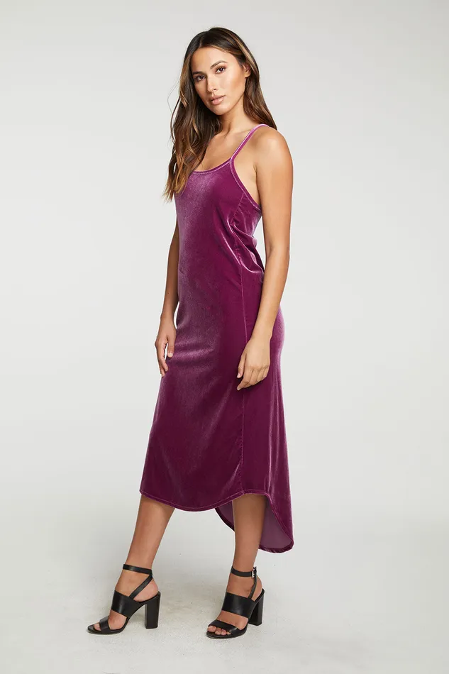 Chaser Brand Dresses Womens Stretch Velvet V Back Hi Lo Midi Dress