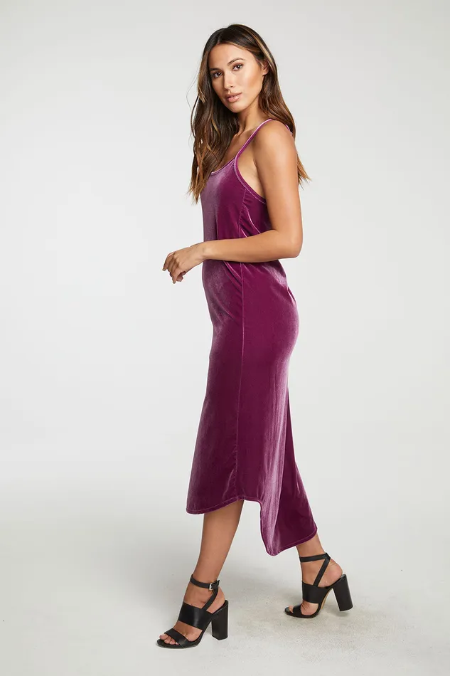 Chaser Brand Dresses Womens Stretch Velvet V Back Hi Lo Midi Dress