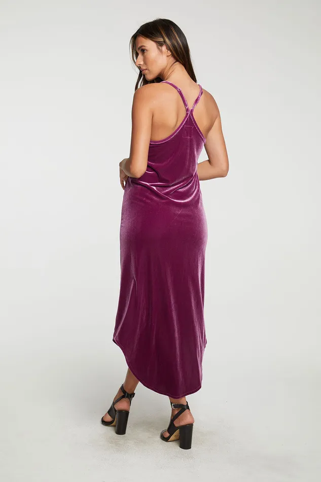 Chaser Brand Dresses Womens Stretch Velvet V Back Hi Lo Midi Dress