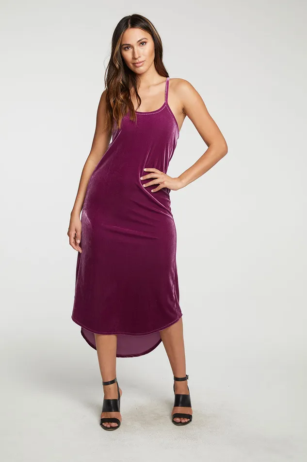 Chaser Brand Dresses Womens Stretch Velvet V Back Hi Lo Midi Dress