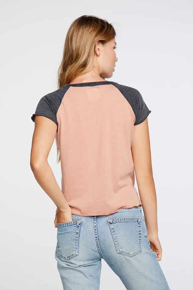 Chaser Brand Loungewear Womens Short Sleeve Baseball Raglan Tee in Sunkissed Pink