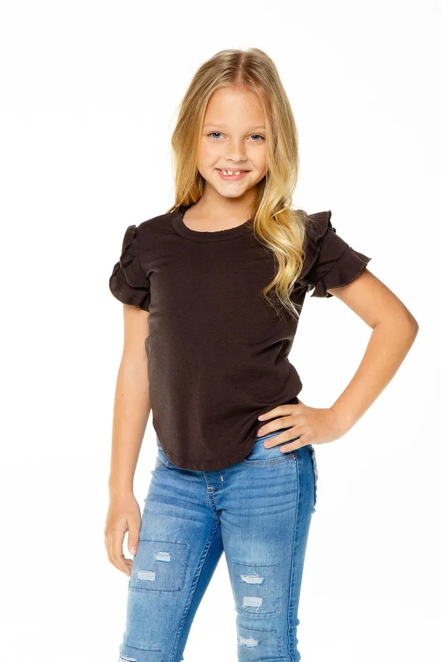 Chaser Brand Tops Girls Recycled Vintage Jersey Ruffle Short Sleeve Shirttail