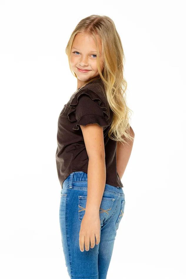Chaser Brand Tops Girls Recycled Vintage Jersey Ruffle Short Sleeve Shirttail