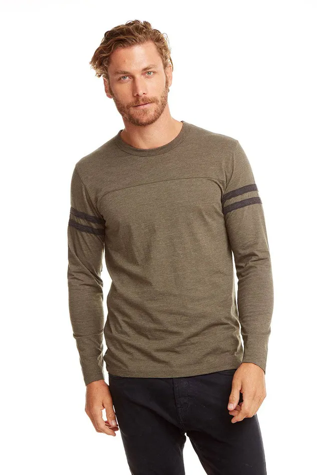 Chaser Brand Tops Mens BLOCKED JERSEY LS CREW NECK TEE W STRAPPINGS