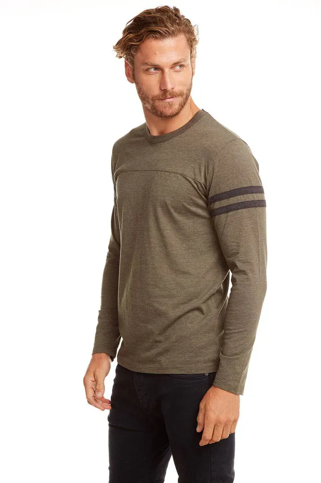 Chaser Brand Tops Mens BLOCKED JERSEY LS CREW NECK TEE W STRAPPINGS
