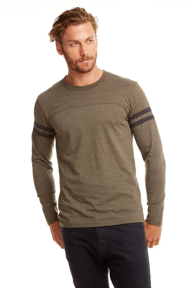 Chaser Brand Tops Mens BLOCKED JERSEY LS CREW NECK TEE W STRAPPINGS