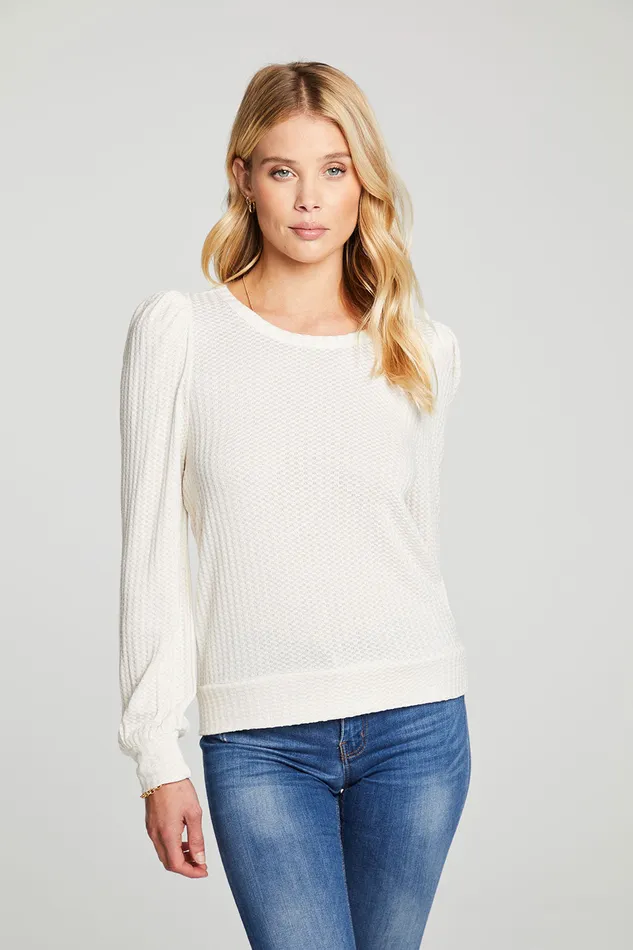 Chaser Brand Vintage Thermal Puff Sleeve Tee With Cuffs Womens Loungewear