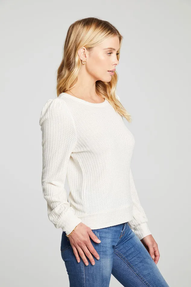 Chaser Brand Vintage Thermal Puff Sleeve Tee With Cuffs Womens Loungewear