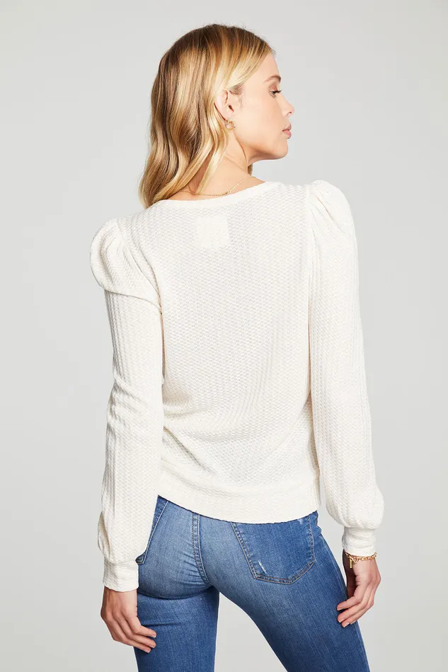 Chaser Brand Vintage Thermal Puff Sleeve Tee With Cuffs Womens Loungewear