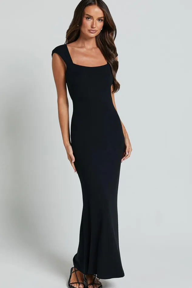 Cherell Midi Dress 8211 Scoop Neck Cap Sleeve Tie Back Bodycon Dress In Black Women Showpo Dresses