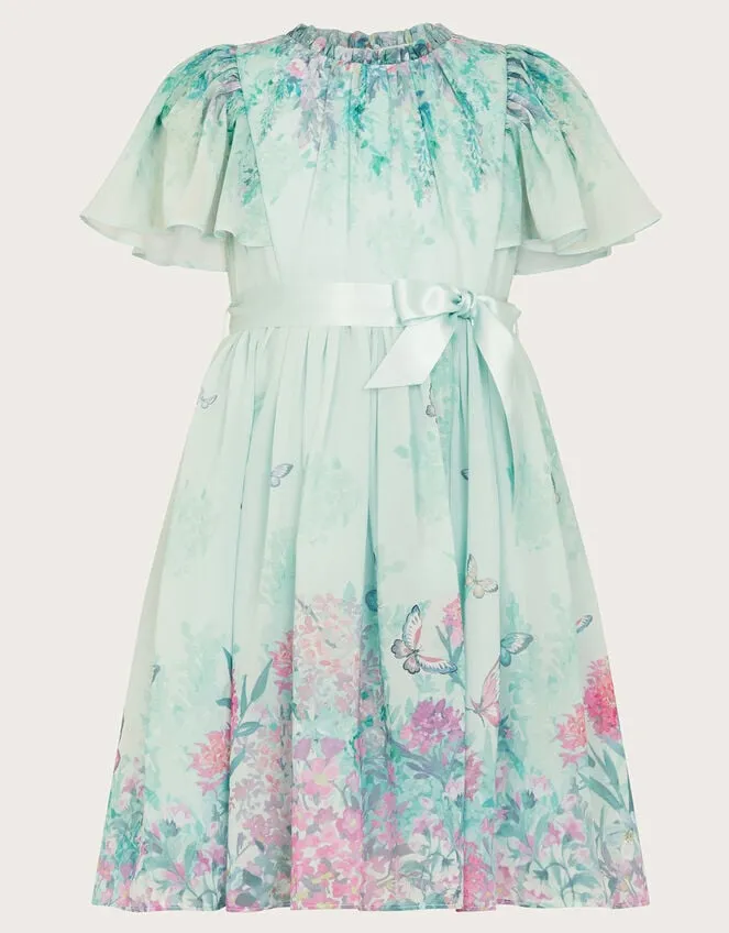Children Alium Botanical Print Dress Blue Monsoon Partywear