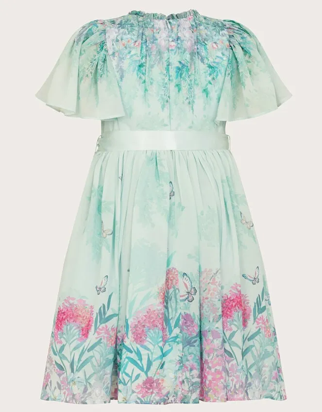 Children Alium Botanical Print Dress Blue Monsoon Partywear