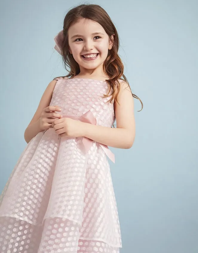 Children Audrey Organza Spot Dress Pink Monsoon Partywear
