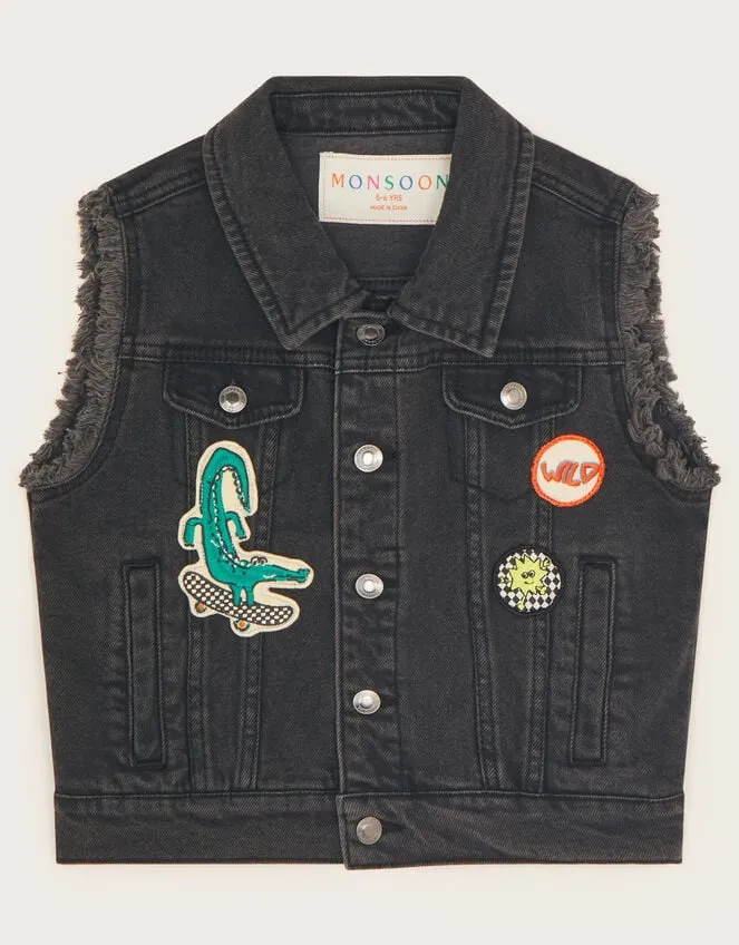Children Badge Denim Waistcoat Black Monsoon Coats and Jackets