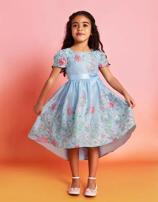 Children Border Embroidered Jacquard Dress Blue Monsoon Dresses