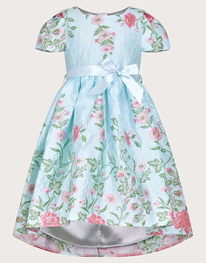 Children Border Embroidered Jacquard Dress Blue Monsoon Dresses