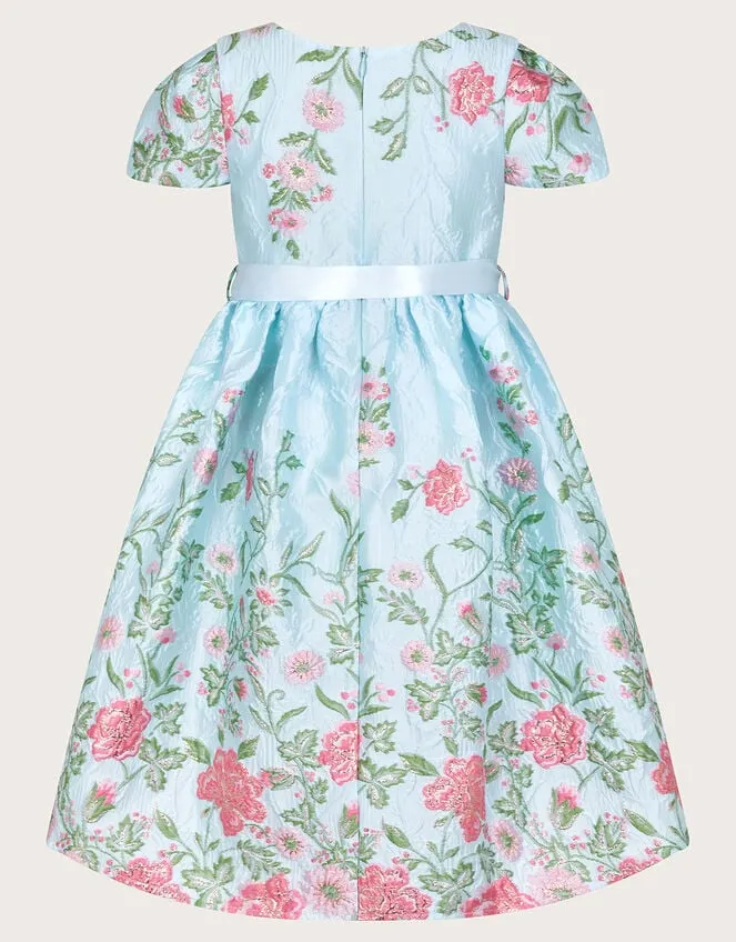 Children Border Embroidered Jacquard Dress Blue Monsoon Dresses