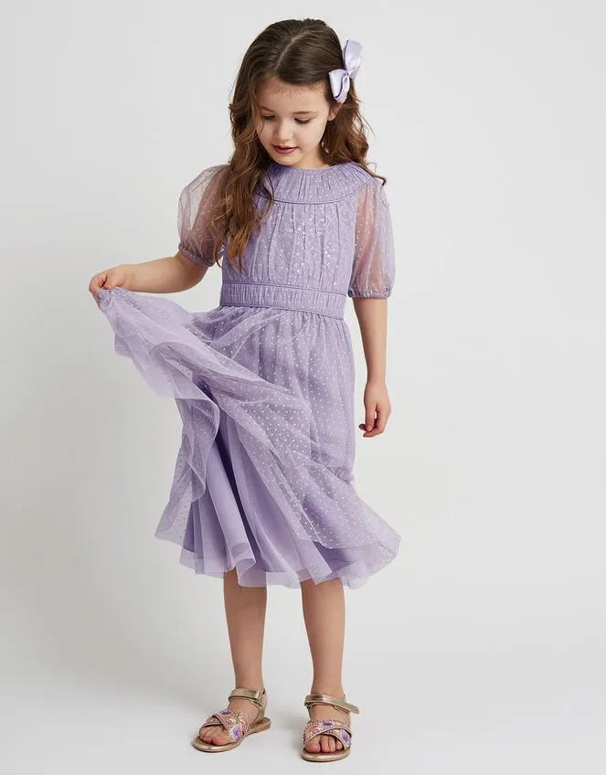 Children Darcy Sequin Gathered Dress Purple Monsoon Partywear