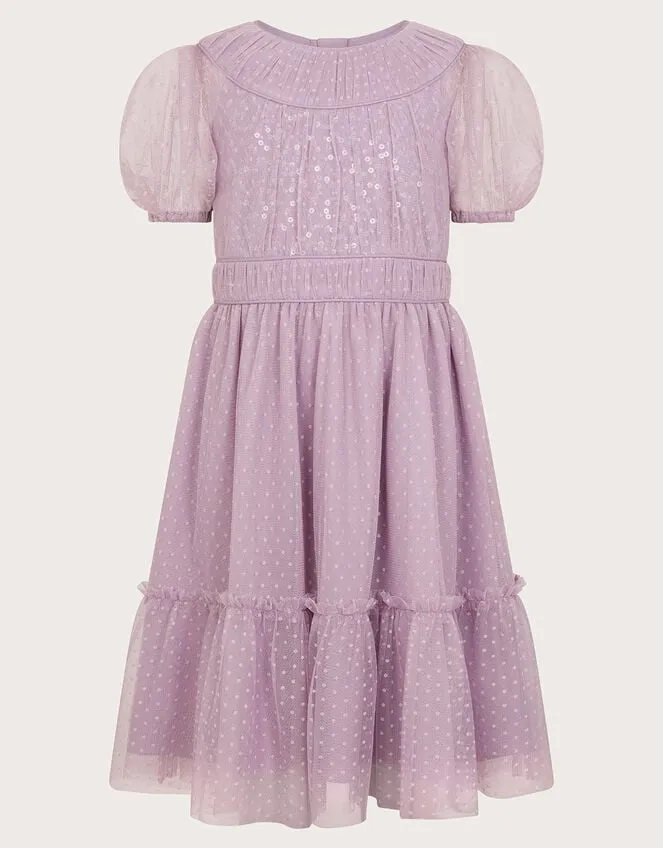 Children Darcy Sequin Gathered Dress Purple Monsoon Partywear