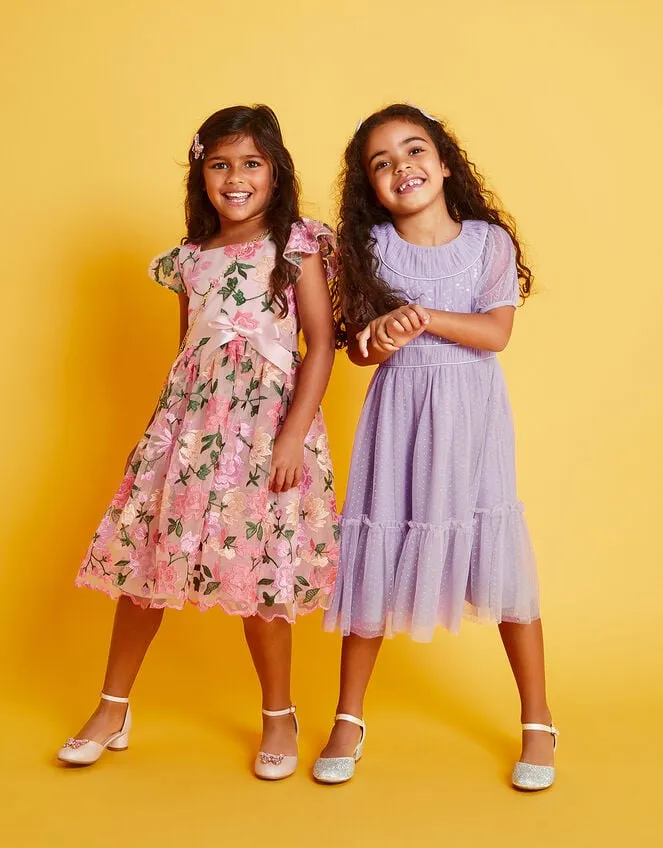 Children Darcy Sequin Gathered Dress Purple Monsoon Partywear