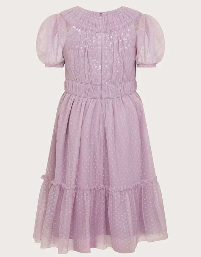 Children Darcy Sequin Gathered Dress Purple Monsoon Partywear