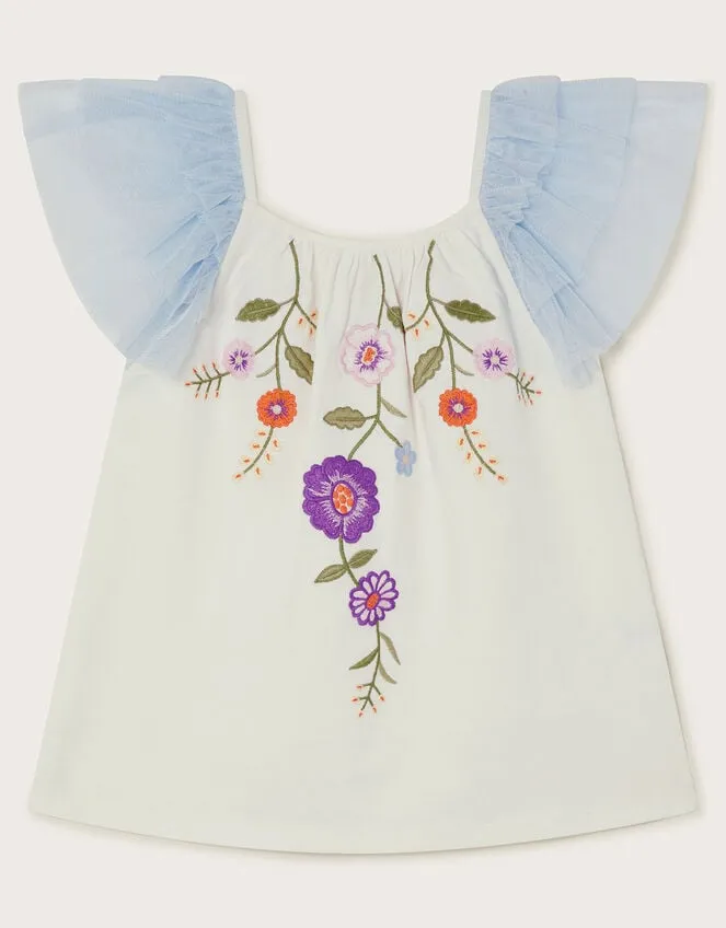 Children Embroidered Floral Top Blue Monsoon Tops and TShirts