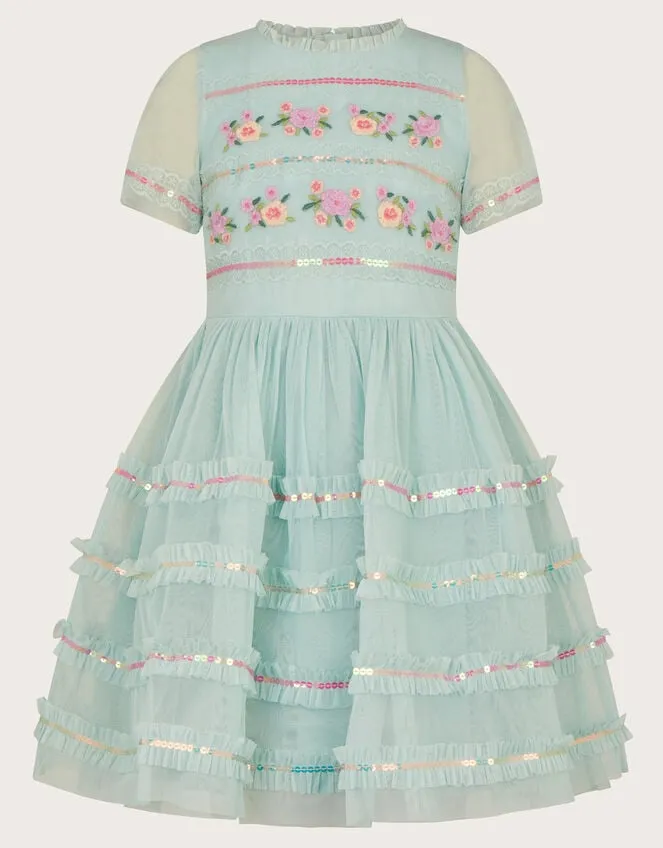 Children Embroidered Lace Tape Dress Blue Monsoon Dresses