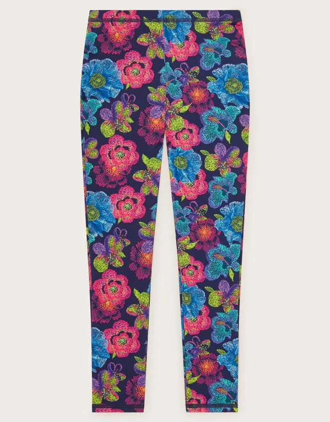 Children Floral Sketchy Swim Leggings Blue Monsoon Beachwear and Swimwear
