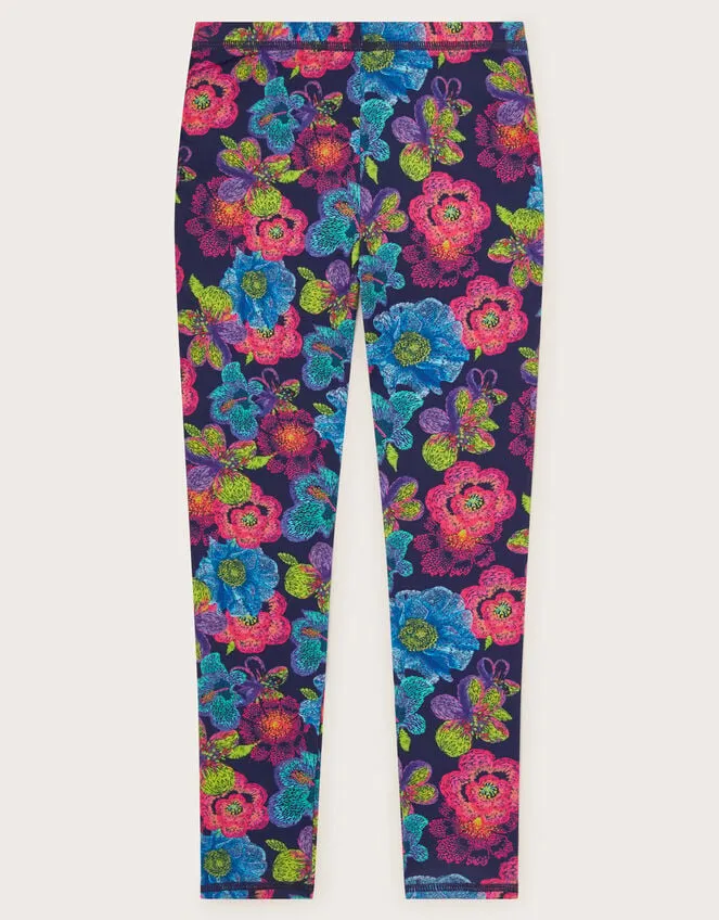 Children Floral Sketchy Swim Leggings Blue Monsoon Beachwear and Swimwear