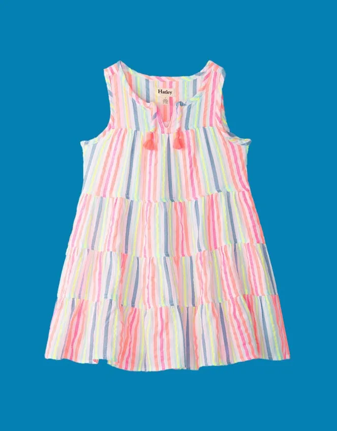 Children Hatley Stripe Tiered Dress White Monsoon Dresses