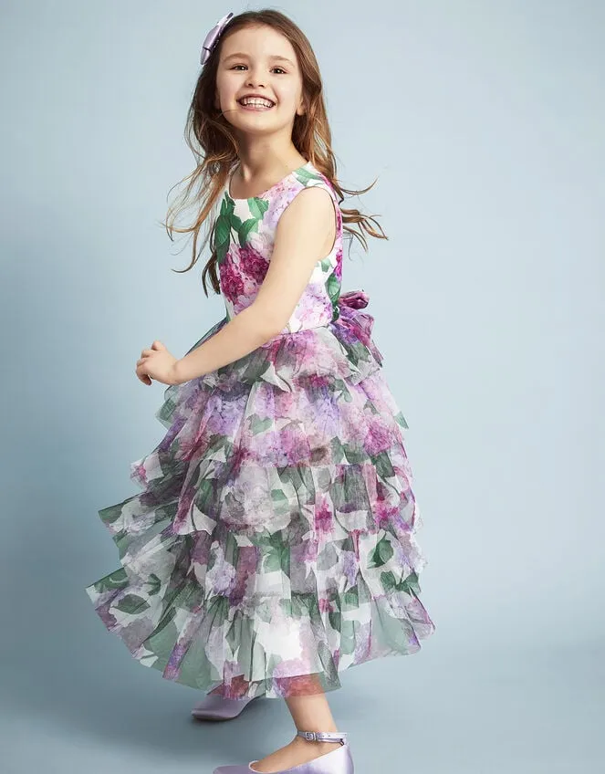 Children Hydrangea Scuba Ruffle Dress Pink Monsoon Dresses