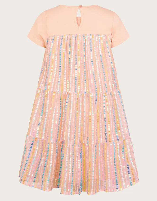 Children Jersey Sequin Tiered Dress Pink Monsoon Dresses