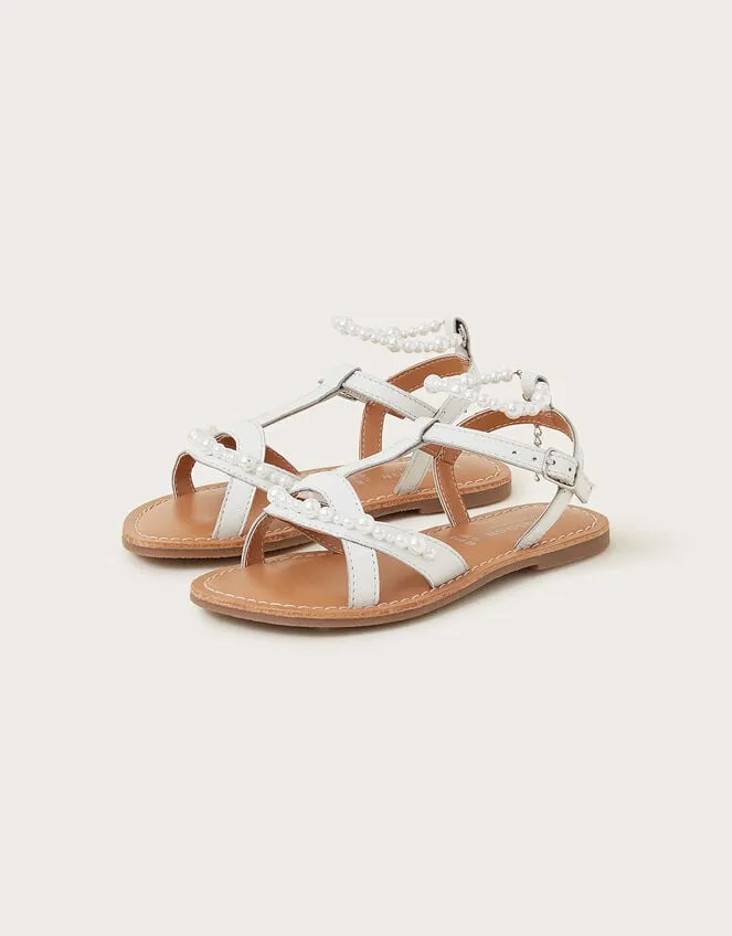 Children Leather Anklet Beaded Sandals Ivory Monsoon Girls039 Shoes and Sandals