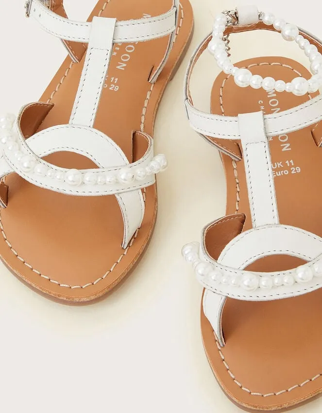 Children Leather Anklet Beaded Sandals Ivory Monsoon Girls039 Shoes and Sandals