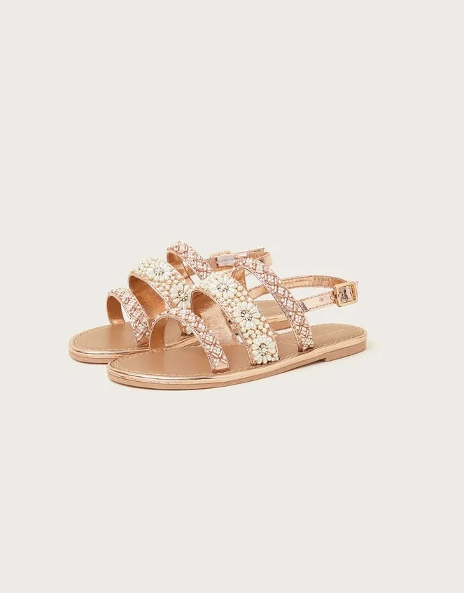 Children Pearl Flower Embellished Sandals Gold Monsoon Girls039 Shoes and Sandals