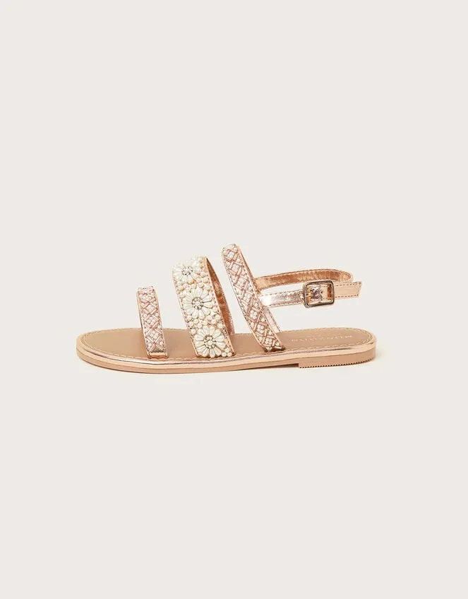 Children Pearl Flower Embellished Sandals Gold Monsoon Girls039 Shoes and Sandals
