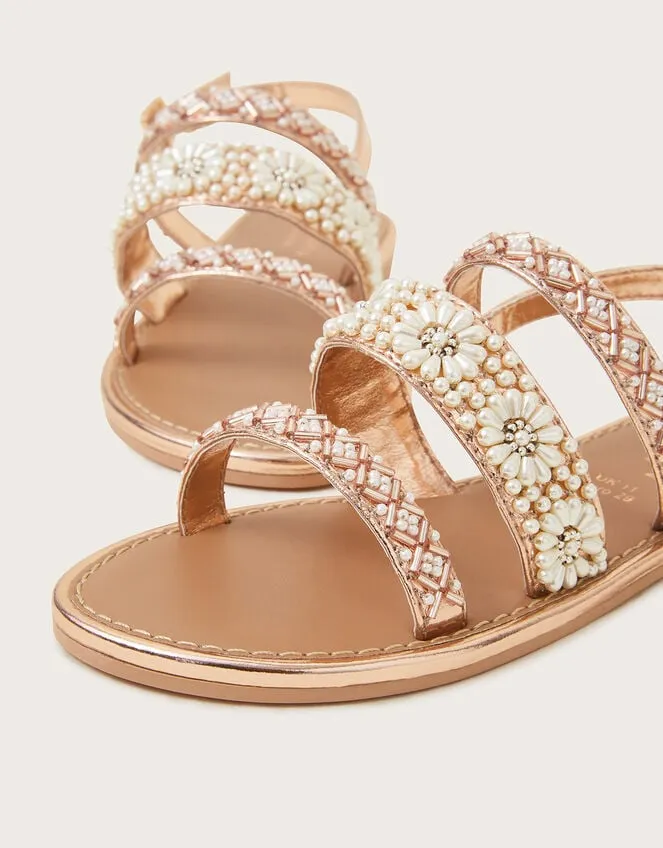 Children Pearl Flower Embellished Sandals Gold Monsoon Girls039 Shoes and Sandals