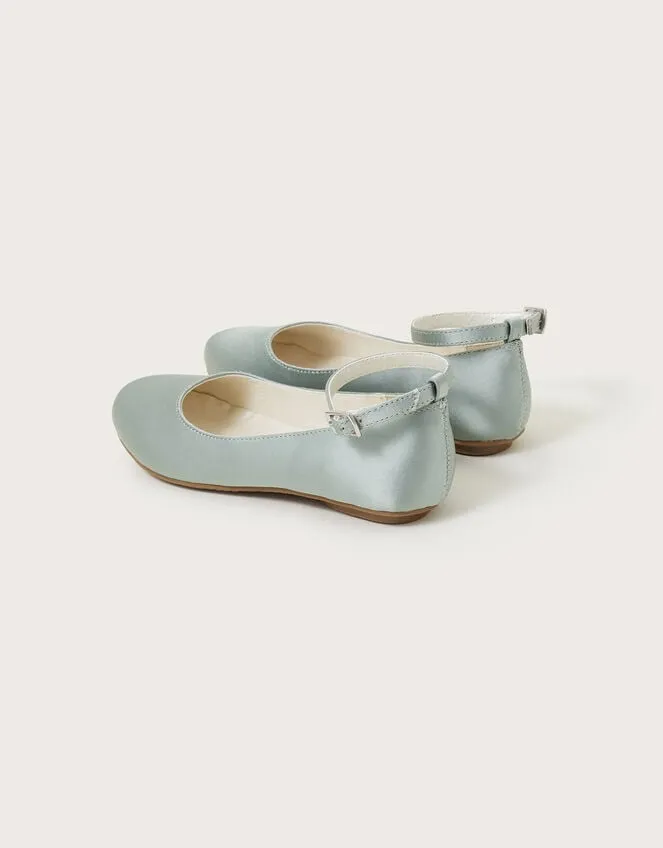 Children Satin Ballet Flats Green Monsoon Partywear