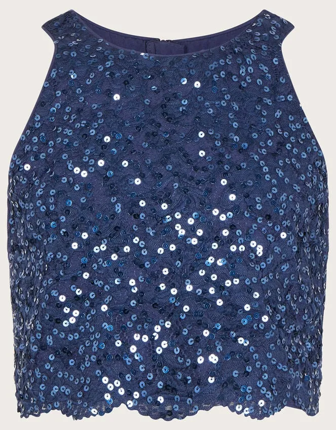 Children Sequin Top And Tulle Maxi Skirt Prom Set Blue Monsoon Partywear
