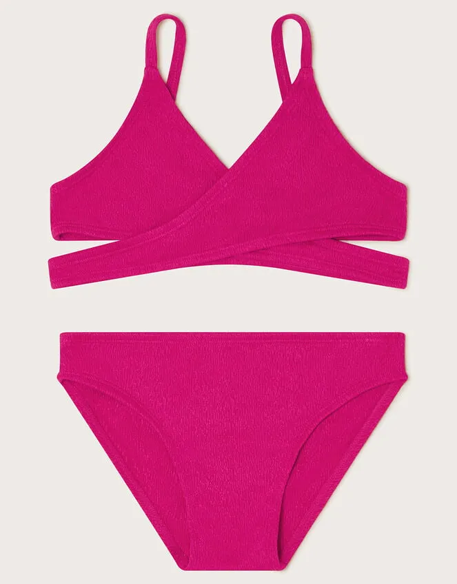 Children Texture Wrap Bikini Set Pink Monsoon Beachwear and Swimwear