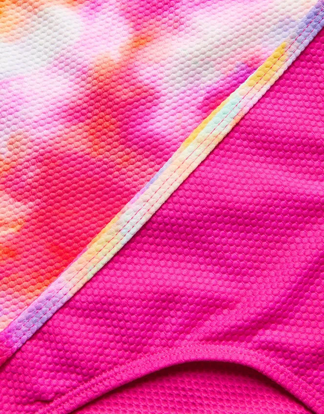 Children Tie Dye Textured Tankini Set Pink Monsoon Beachwear and Swimwear
