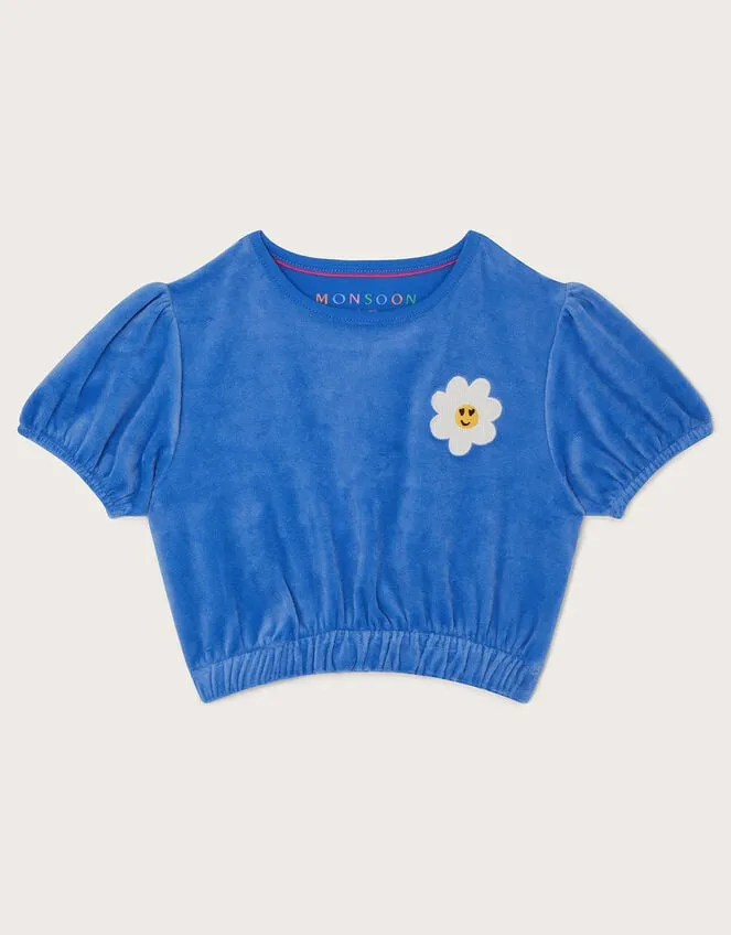 Children Velour Puff Sleeve Top Blue Monsoon Casualwear Collection