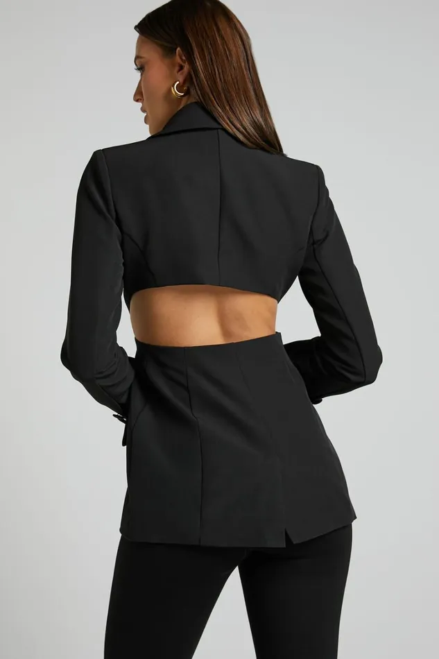 Chona Blazer 8211 Tailored Hourglass Cut Out Blazer In Black Women Showpo Blazers