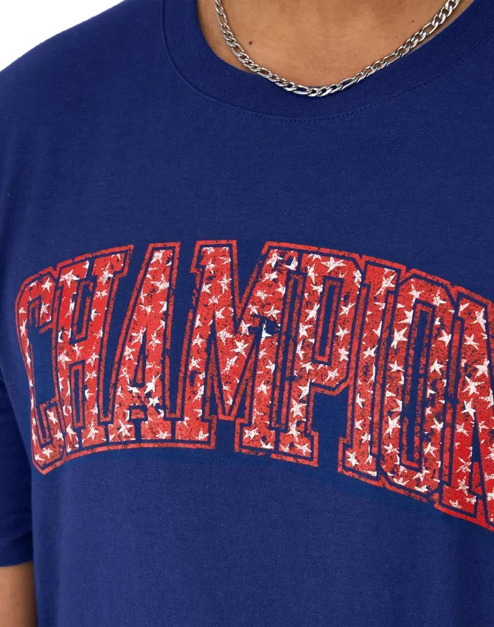 Classic Graphic TShirt Distressed Champion Stars Jewel Sapphire Men Champion TShirts and Tops