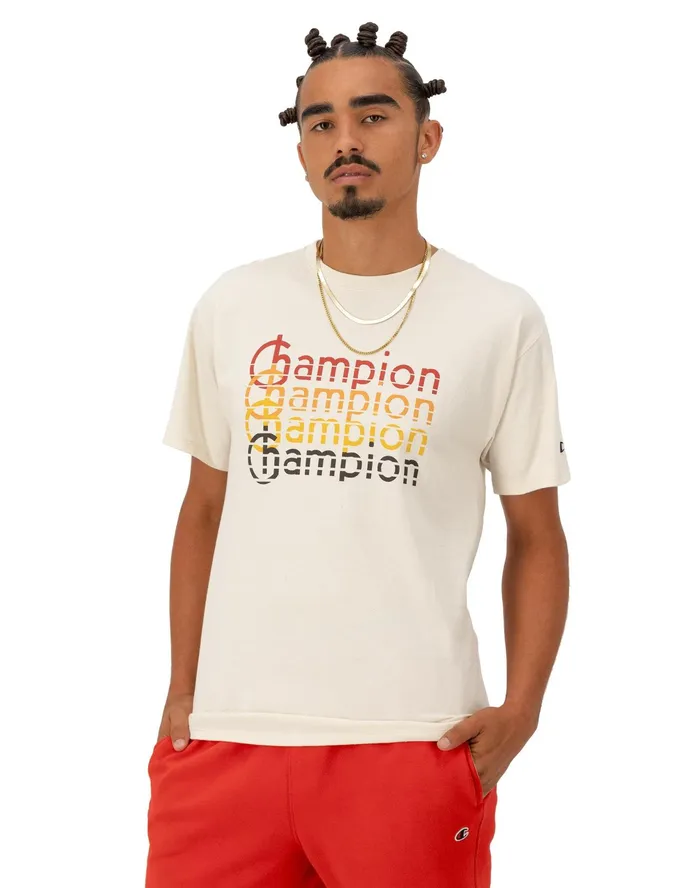 Classic Graphic TShirt Retro Repeat Logo Natural Men Champion TShirts and Tops