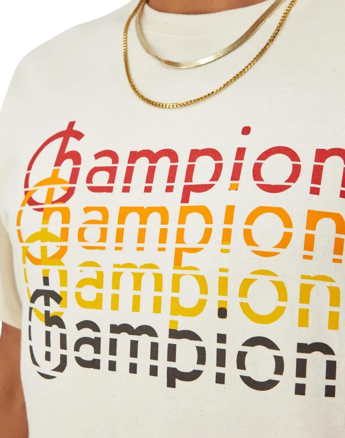 Classic Graphic TShirt Retro Repeat Logo Natural Men Champion TShirts and Tops