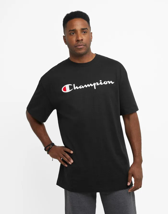 Classic Graphic TShirt Script Logo Big and Tall Black Men Champion TShirts and Tops